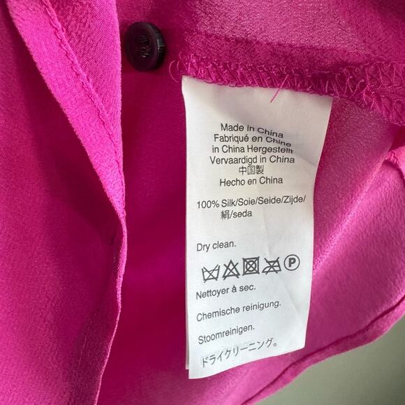J. Crew Silk Pleated Popover Blouse in Fuchsia Pink Size Medium - Picture 4 of 9